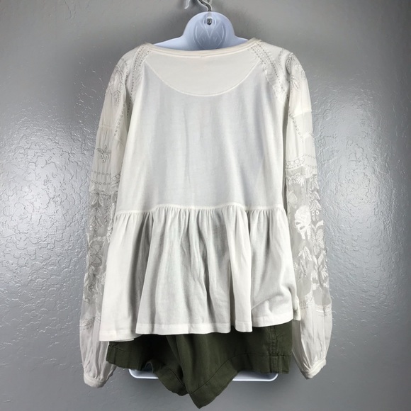Free People Ivory Embroidered Penny Tee M - Picture 4 of 6